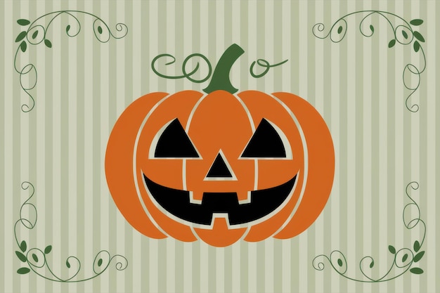 Photo playful halloween pumpkin illustration green striped background halloween celebration halloween