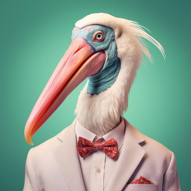 Playful Horned Stork In Street Style Realism Colorful Portraits By John Wilhelm