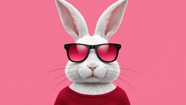 A playful illustration of a rabbit wearing sunglasses against a pink background