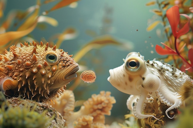 A playful image of a puffer fish puffing up in fro generative ai