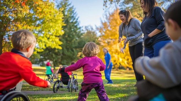 Photo playful inclusive fitness for kids in nature