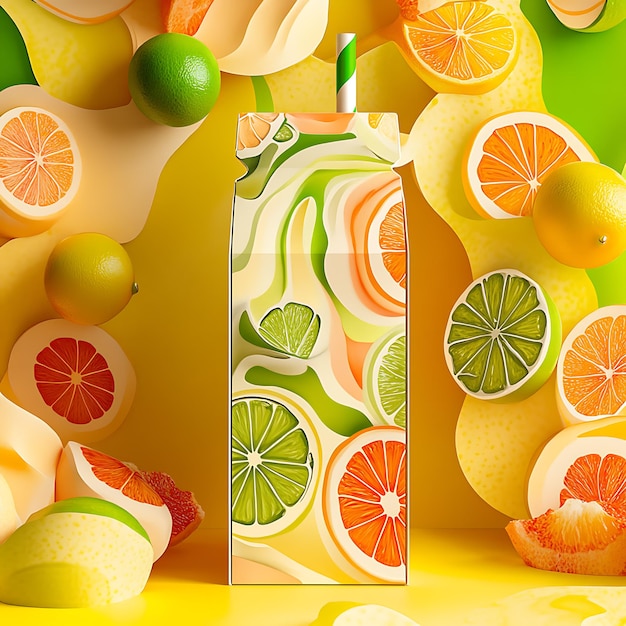 Photo a playful juice box with citrus aesthetics