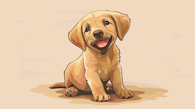 Playful Labrador Retriever Puppy Cartoon Style Illustration Pet Animal Character