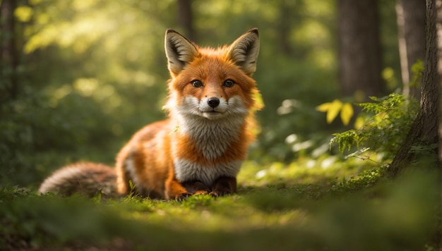 A playful and mischievous fox in a woodland setting AI Generative