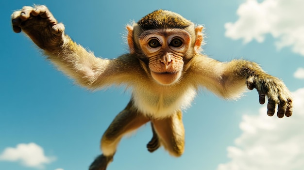 Photo playful monkey leaping through the air