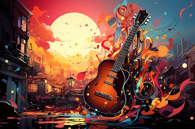 Playful musical theme Full color comic style background with musical note concept