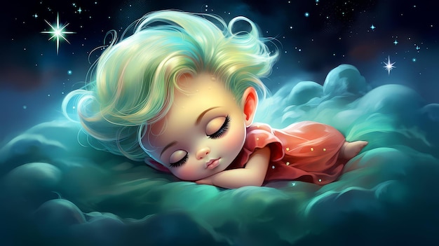 Playful Nebula illustration in chibi style with vivid colors and pastel tones