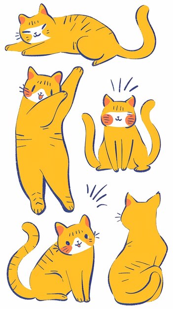 Photo playful orange cat illustrations in various poses