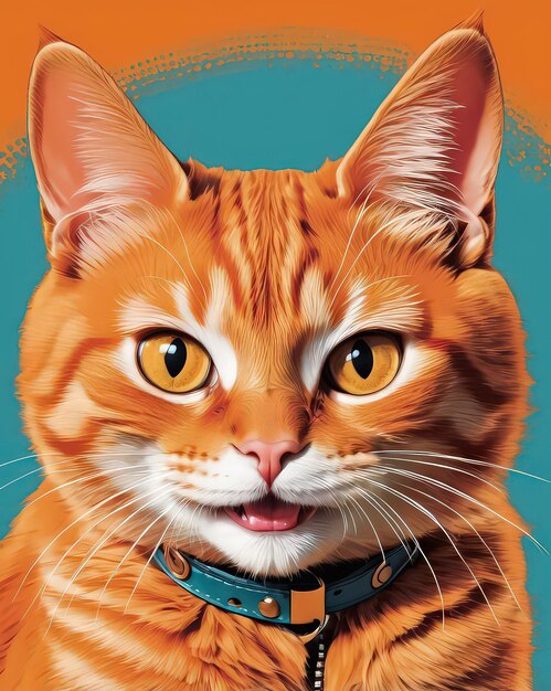 Playful Orange Cat in Orange Jacket Digital Illustration Ai generative