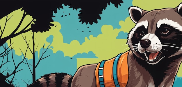 Playful Palette A Raccoon Portrayed in Dynamic Colorful Strokes