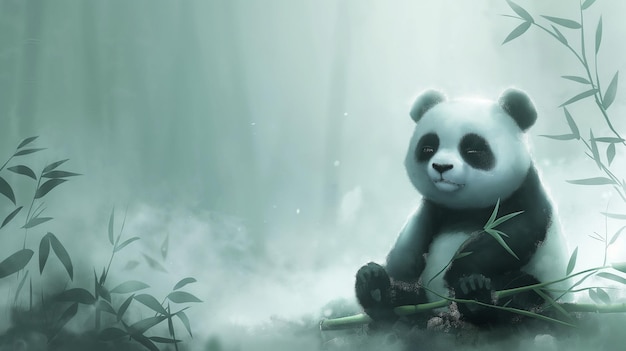 Playful Panda in Misty Bamboo Forest Generative AI