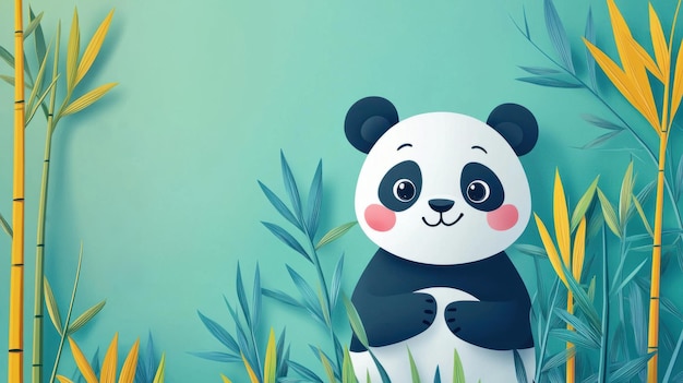 Playful Panda Paradise Vibrant Bamboo Forest in Flat Design