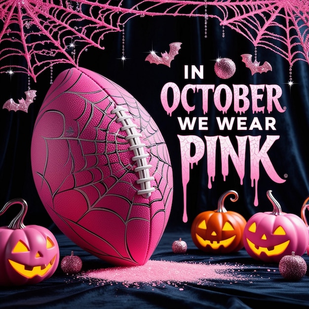 Playful Pink A Whimsical Halloween Graphic Merging Football and Awareness