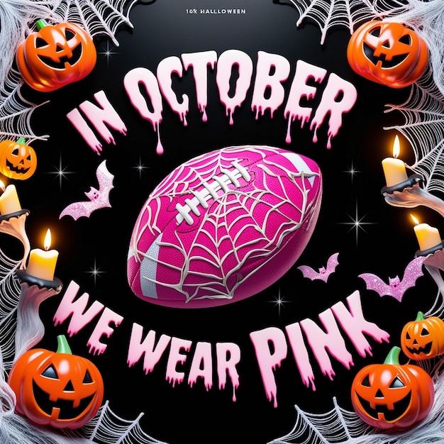 Playful Pink A Whimsical Halloween Graphic Merging Football and Awareness