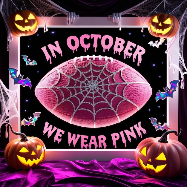 Playful Pink A Whimsical Halloween Graphic Merging Football and Awareness