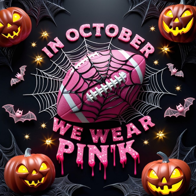 Playful Pink A Whimsical Halloween Graphic Merging Football and Awareness