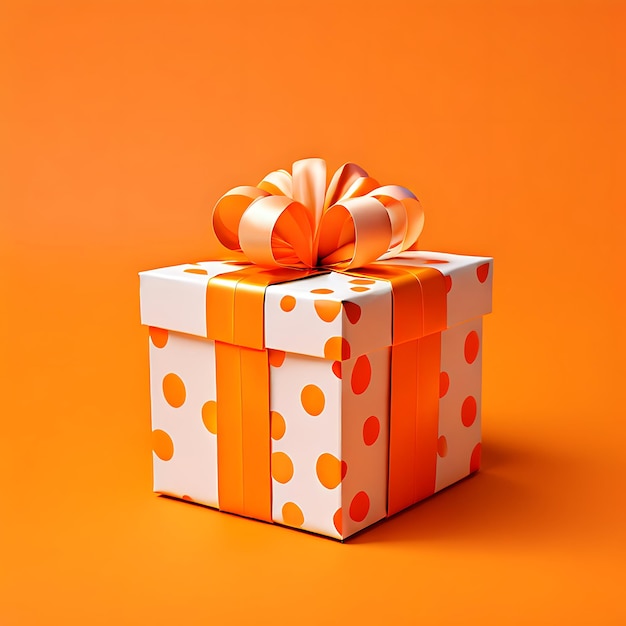 Playful Polka Dot Design 3D Gift Box on Bright Orange Background