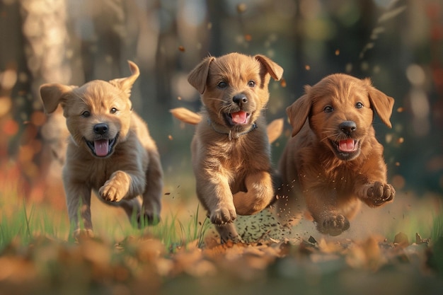 Playful puppies chasing their tails