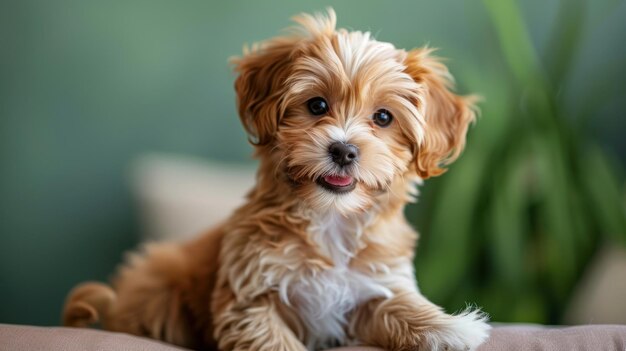 A playful puppy on a clean green background