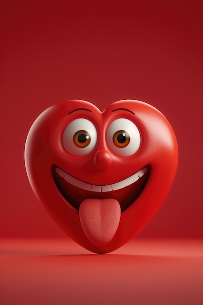 Photo playful red heart emoji with tongue sticking out