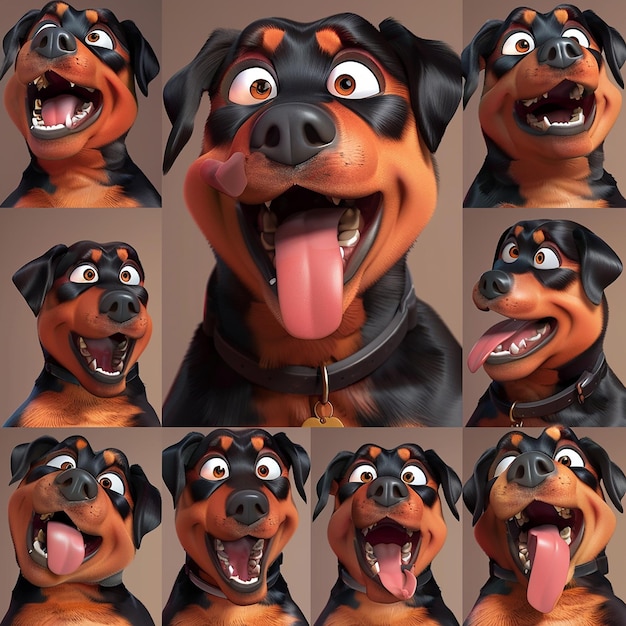 Playful Rottweiler Expressive 3D Cartoon