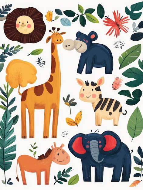 Playful Safari Animals Illustration