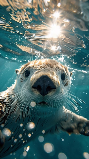 Playful Sea Otter Floating in Sunlit Waters