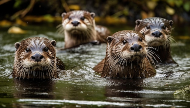 Playful seal trio swimming in arctic waters generated by AI