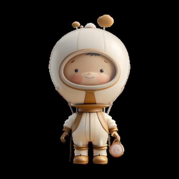 Playful stylized astronaut exploring space