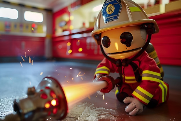 Playful Toy Firefighter in Action