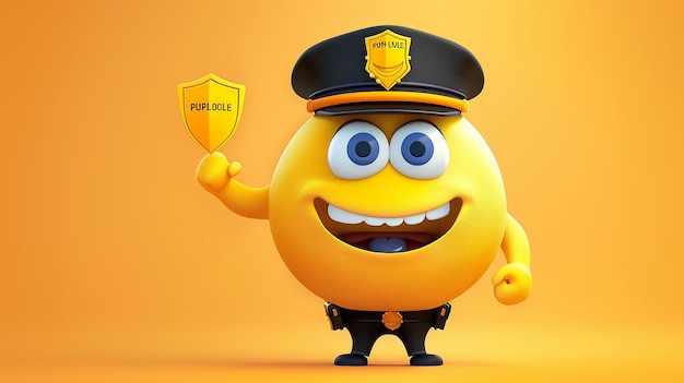 Photo playful vector illustration of a smiley emoticon dressed as a policeman holding a badge