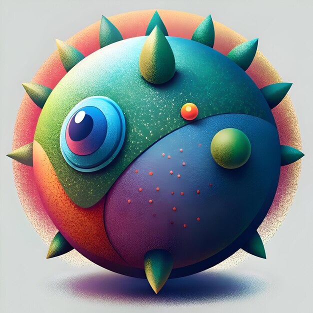 Photo a playful and vibrant 3d illustration of a whimsical character with a single eye colorful segments and spiky protrusions