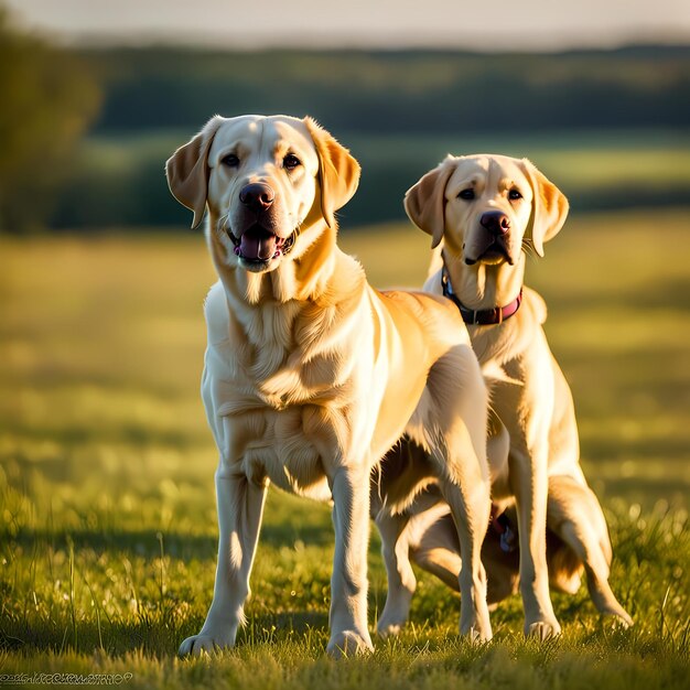 Playful Young Labrador Retrievers Standing and Sitting