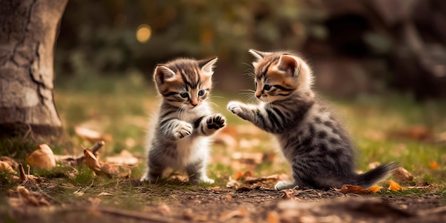 Playfully interacting with each other and exploring their surroundings to celebrate International Cat Day Generative AI