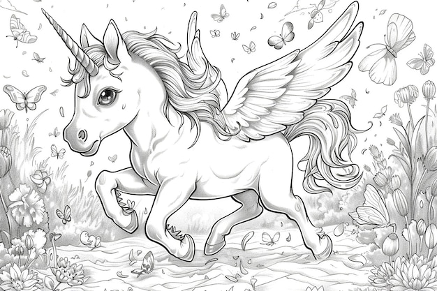 PlayfulUnicorn_Rainbow_ColoringPicture