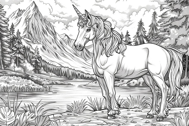 PlayfulUnicorn_Rainbow_ColoringPicture