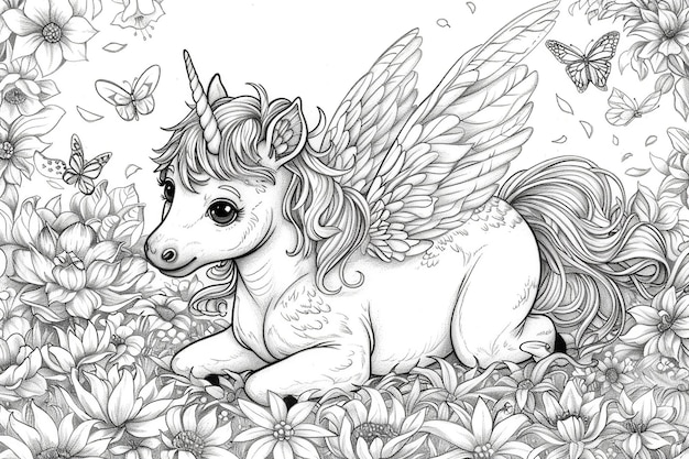 PlayfulUnicorn_Rainbow_ColoringPicture