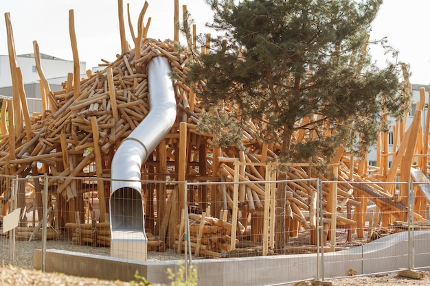 Playground for Children from wood Log or Wooden Beams