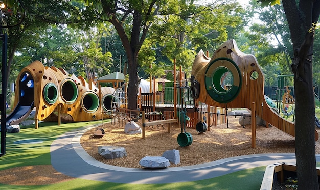 Photo a playground with a flag on the top of it