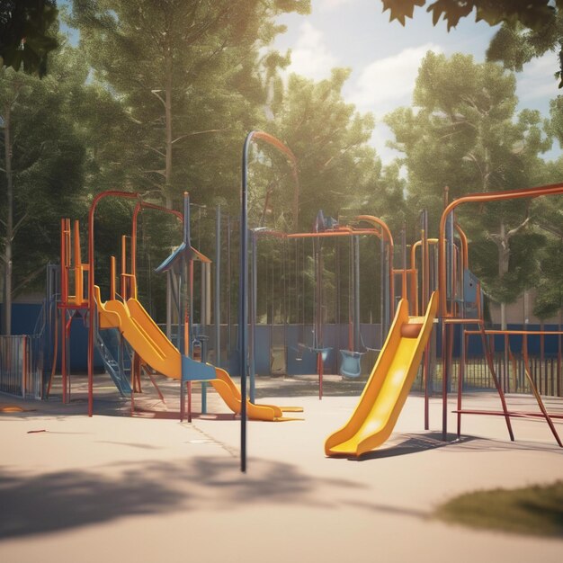 a playground with a slide that says  children