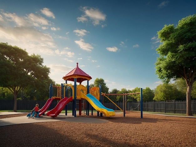 a playground with a slide that says  play  on it