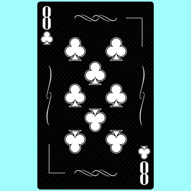 Playing card Eight clubs suit 8 black and white modern design Standard size poker poker casino 3D render 3D illustration