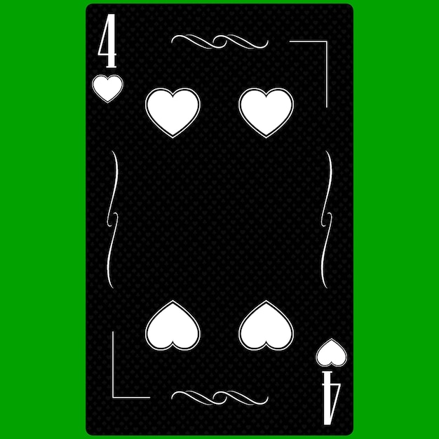 Photo playing card four of hearts 4 black and white modern design standard size poker poker casino 3d render 3d illustration