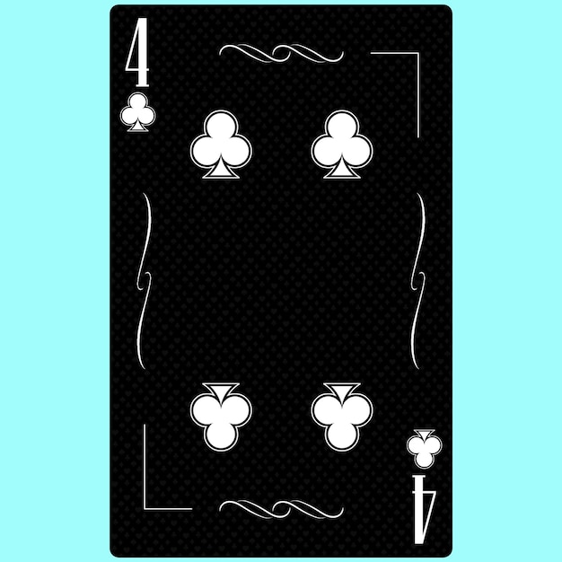 Playing card Four suit of clubs 4 black and white modern design Standard size poker poker casino 3D render 3D illustration