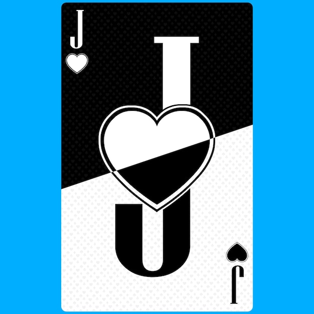 Playing card Jack of Hearts black and white modern design Standard size poker poker casino 3D render 3D illustration