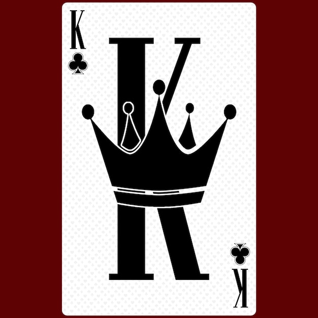 Playing card King suit of clubs black and white modern design Standard size poker poker casino 3D render 3D illustration