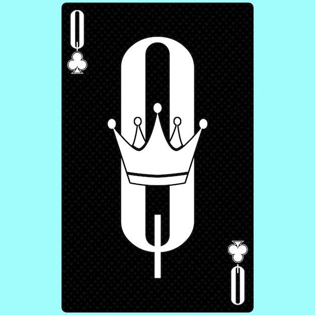 Playing card Queen suit of clubs black and white modern design Standard size poker poker casino 3D render 3D illustration