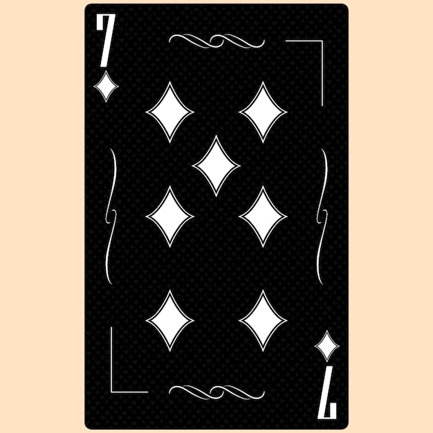 Playing card Seven suit Diamond 7 black and white modern design Standard size poker poker casino 3D render 3D illustration