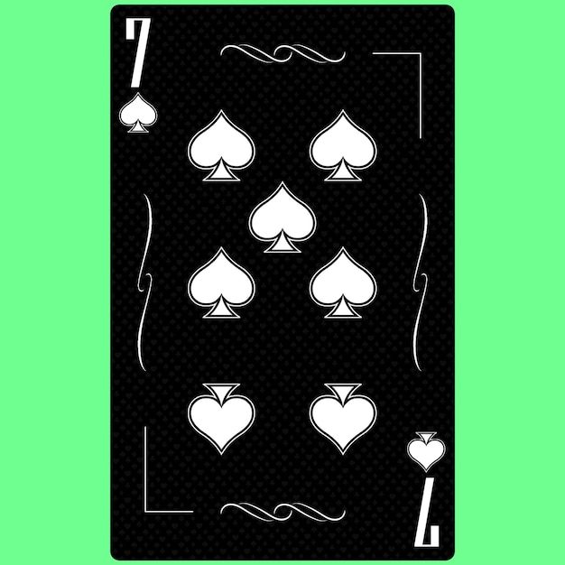 Playing card Seven suit Spades 7 black and white modern design Standard size poker poker casino 3D render 3D illustration