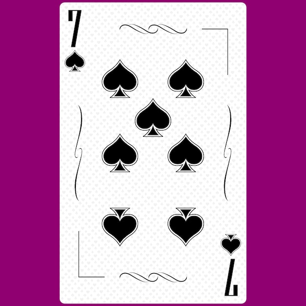 Playing card Seven suit Spades 7 black and white modern design Standard size poker poker casino 3D render 3D illustration